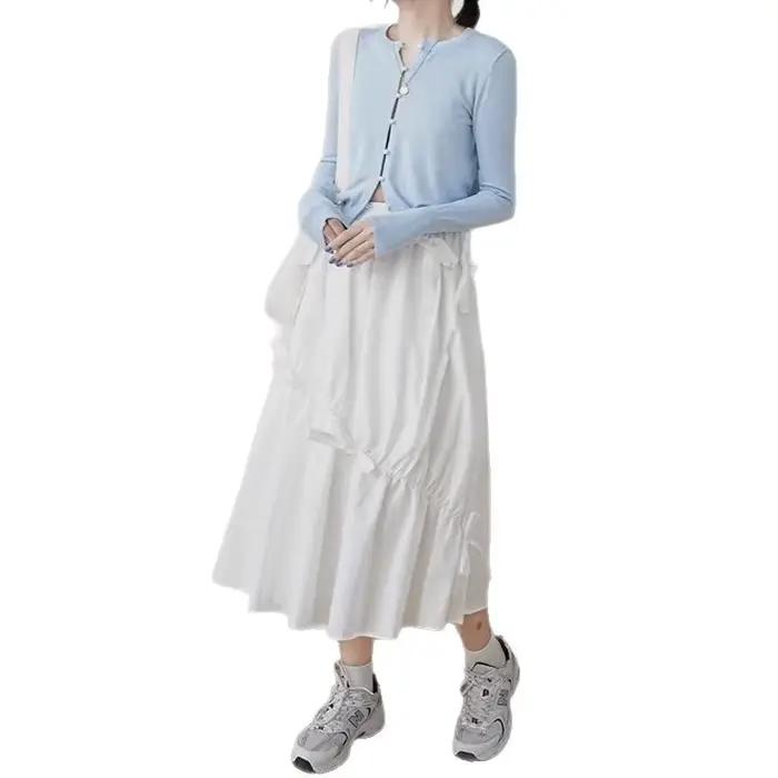 Jupe midi blanche à nœud papillon taille haute pour filles