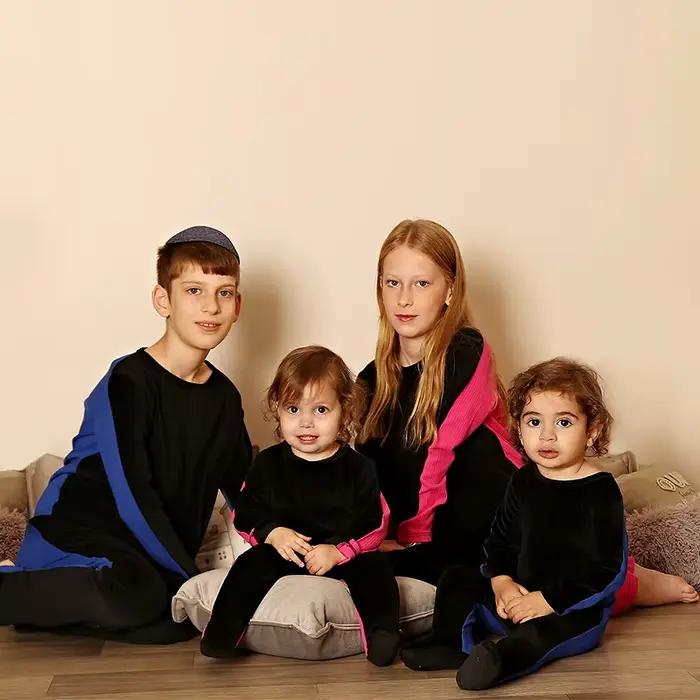 Chemise de nuit longue en velours pour filles, bleu et rose, côtelé, noir, vêtements maxi, robes décontractées à col rond, 8-18 ans