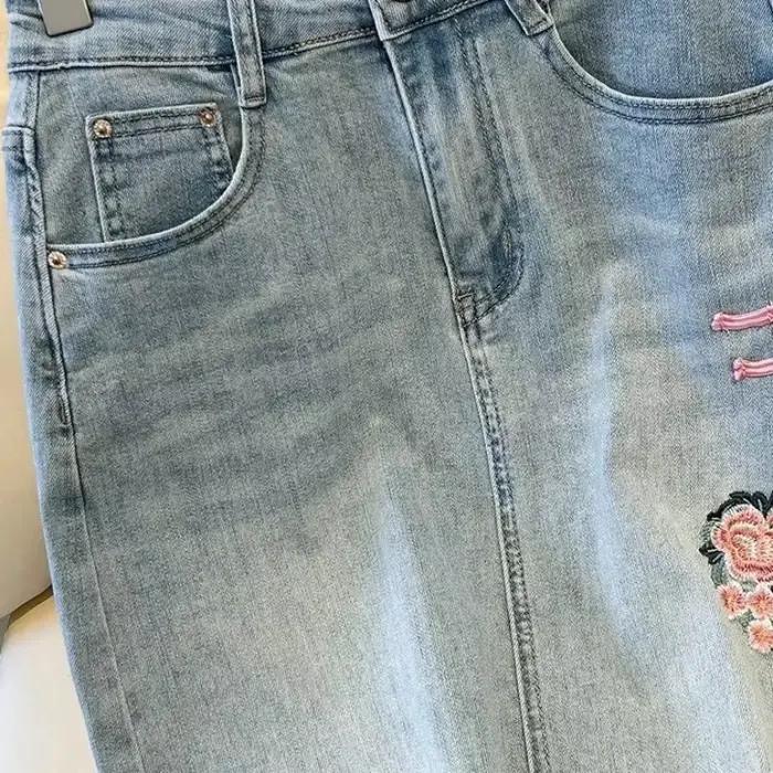 Jupe en jean mi-longue taille haute pour femme
