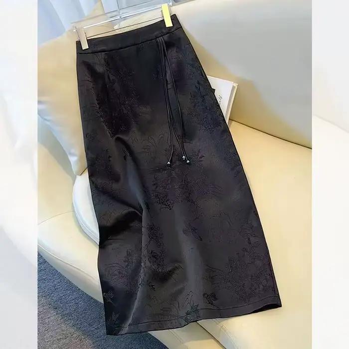 Printemps automne 2025 la nouvelle jupe haut de gamme de style chinois pour femmes belle jupe pendentif taille haute femme