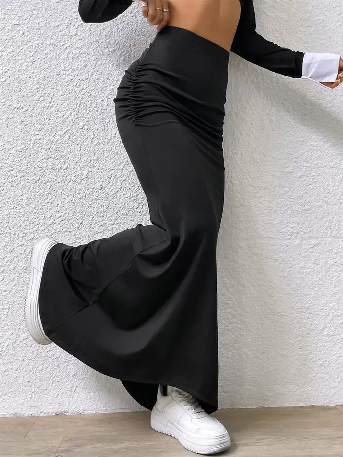 Jupe longue moulante froncée noire sexy pour femme