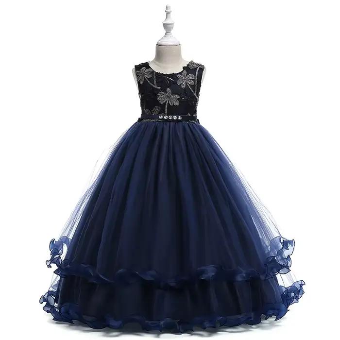 Robe de princesse longue en tulle et dentelle pour adolescentes, robes de demoiselle d'honneur, vêtements pour enfants, robes de soirée de mariage, fête élégante