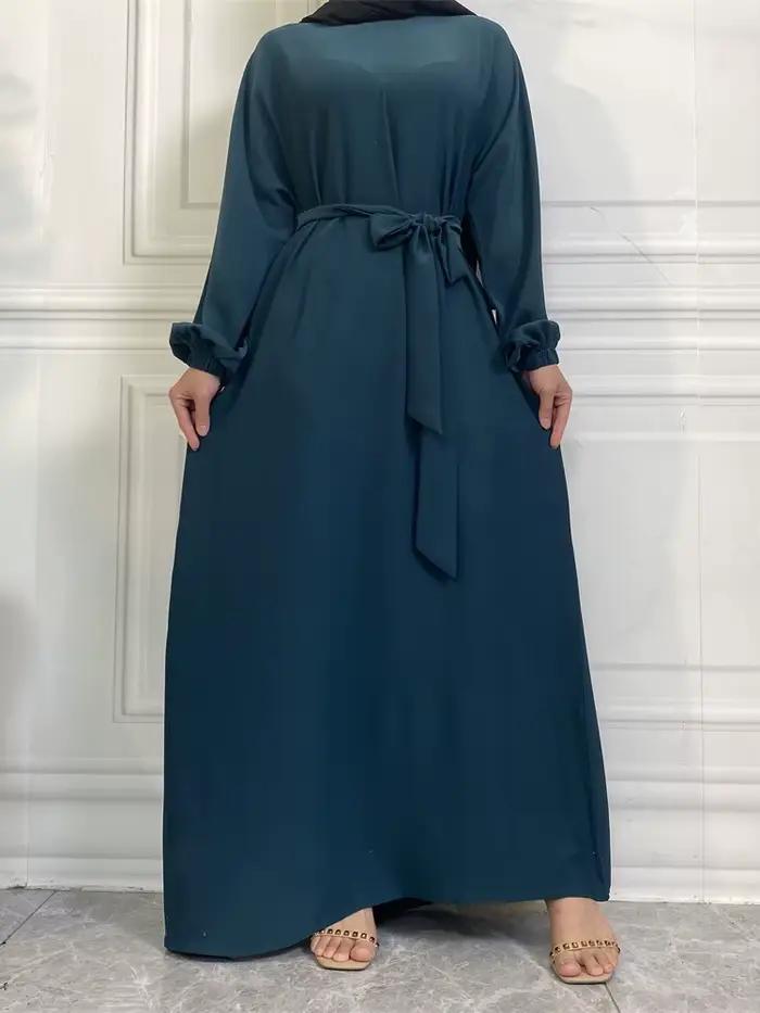 Robe musulmane à manches longues Abaya Style Simple vêtements pour femmes couleur unie Golfe Abayas