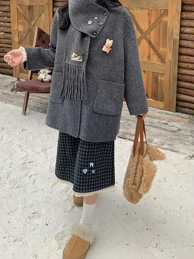 Jupe à carreaux noire de style japonais pour femme