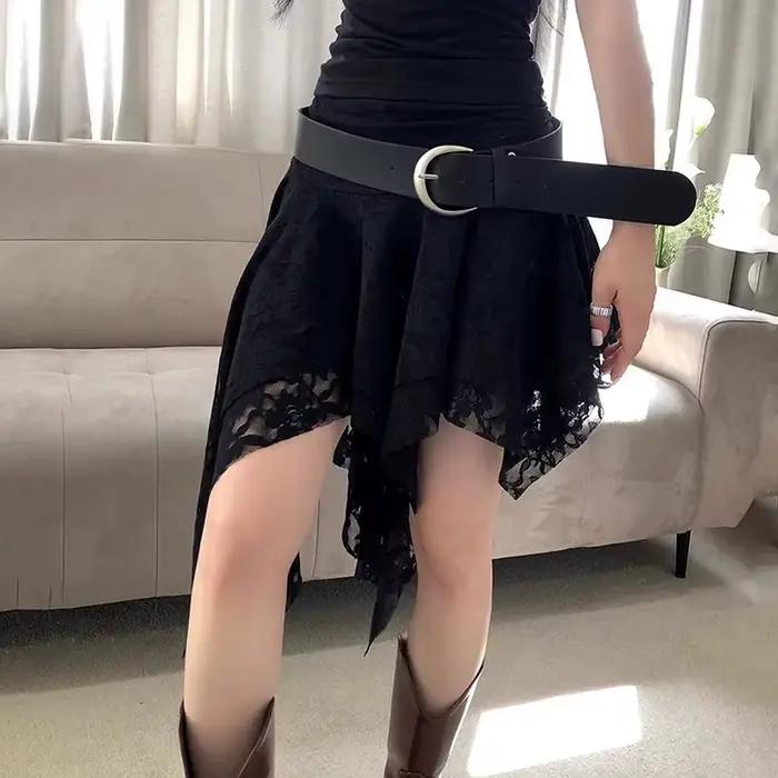 Jupe décontractée polyvalente en dentelle irrégulière au design au crochet motif rose superposé