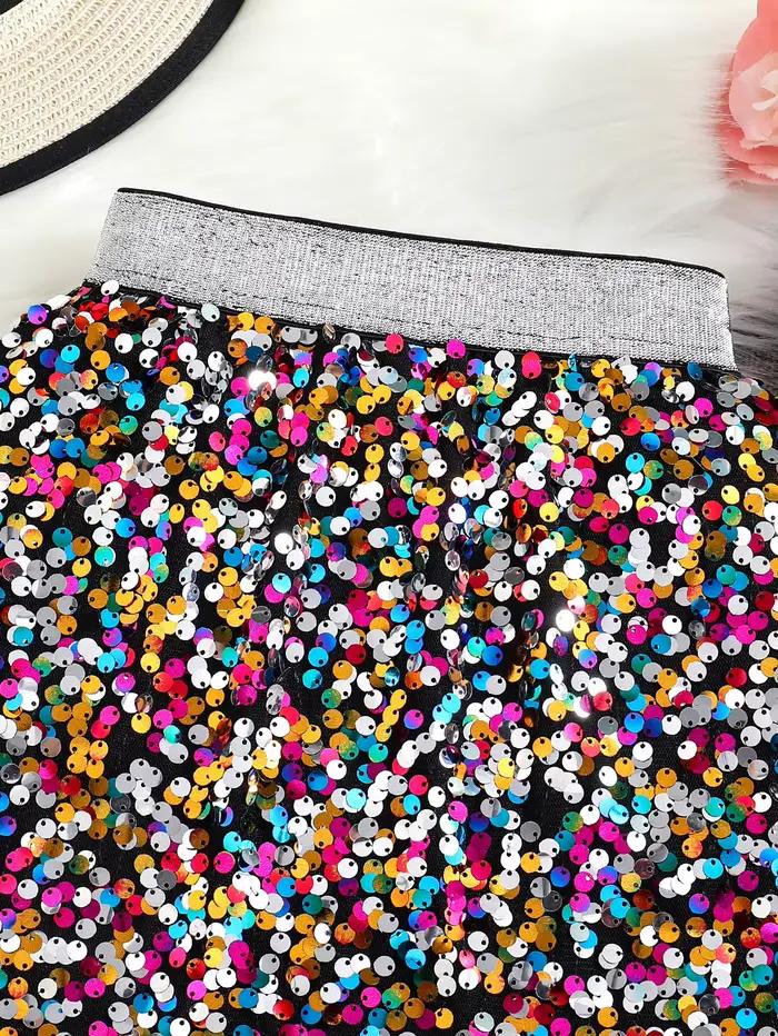 Printemps et automne nouvelle jupe trapèze taille haute à paillettes brillantes pour filles; Une seule pièce