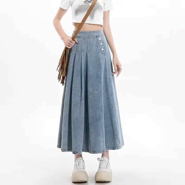 Jupe longue élastique en jean pour femme