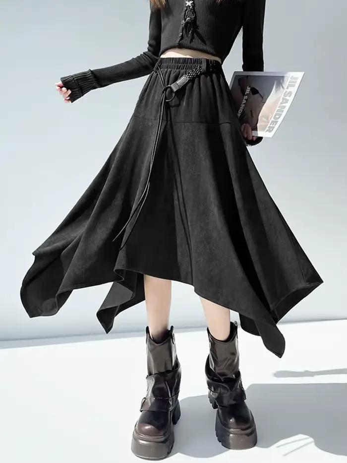 Y2k Streetwear jupe longue femmes taille haute Vintage ceinture Faux daim tissu jupes américain Hop