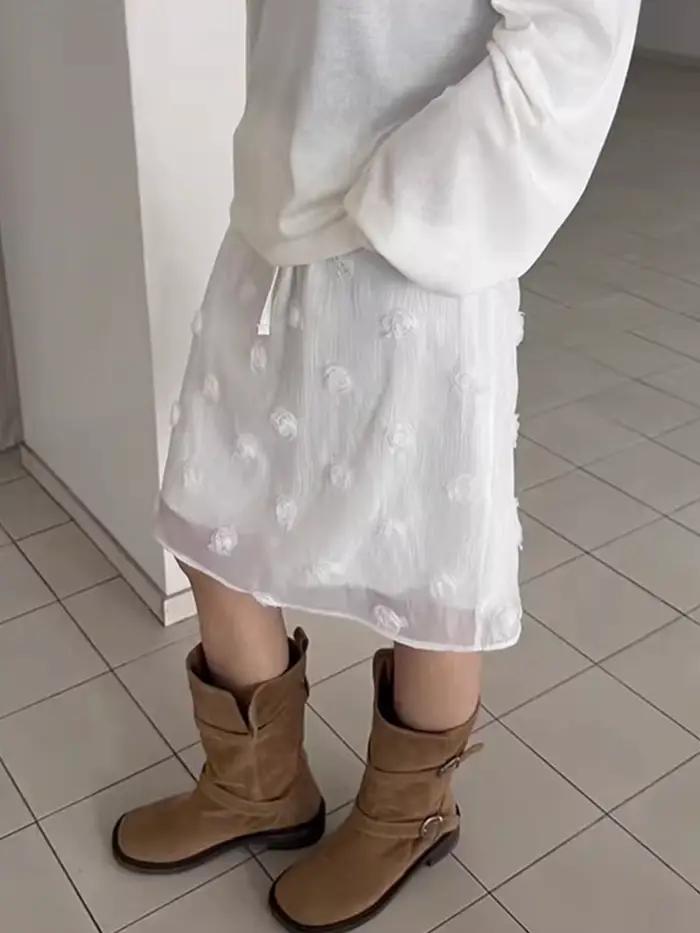 ZHISILAO Nouvelle jupe trapèze en dentelle longueur genou pour femme