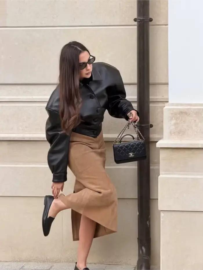 Jupe kaki décontractée Bazaleas élégante pour femmes coupe crayon printemps été