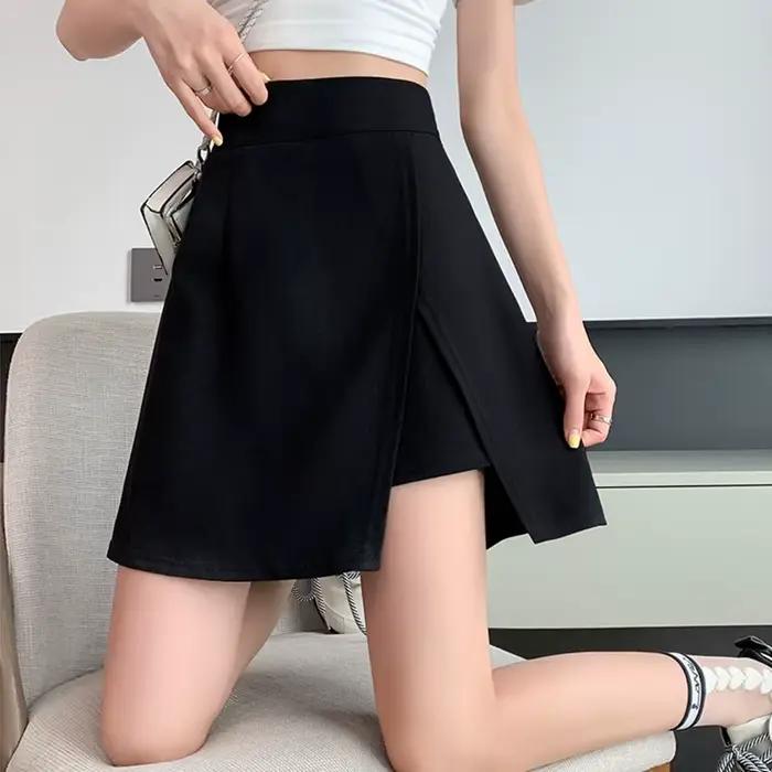 Jupe Courte Femme Grande Taille Noire Irrégulière Coupe Trapèze Sexy Fendue Moulante Mini