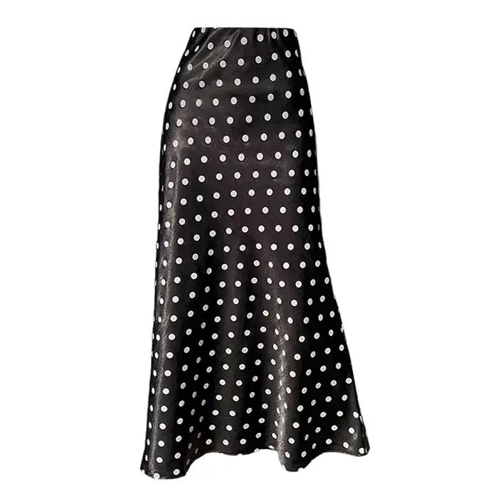ZOCI Jupe sirène en satin à pois - Jupe mi-longue fluide et moulante taille haute flatteuse pour femme