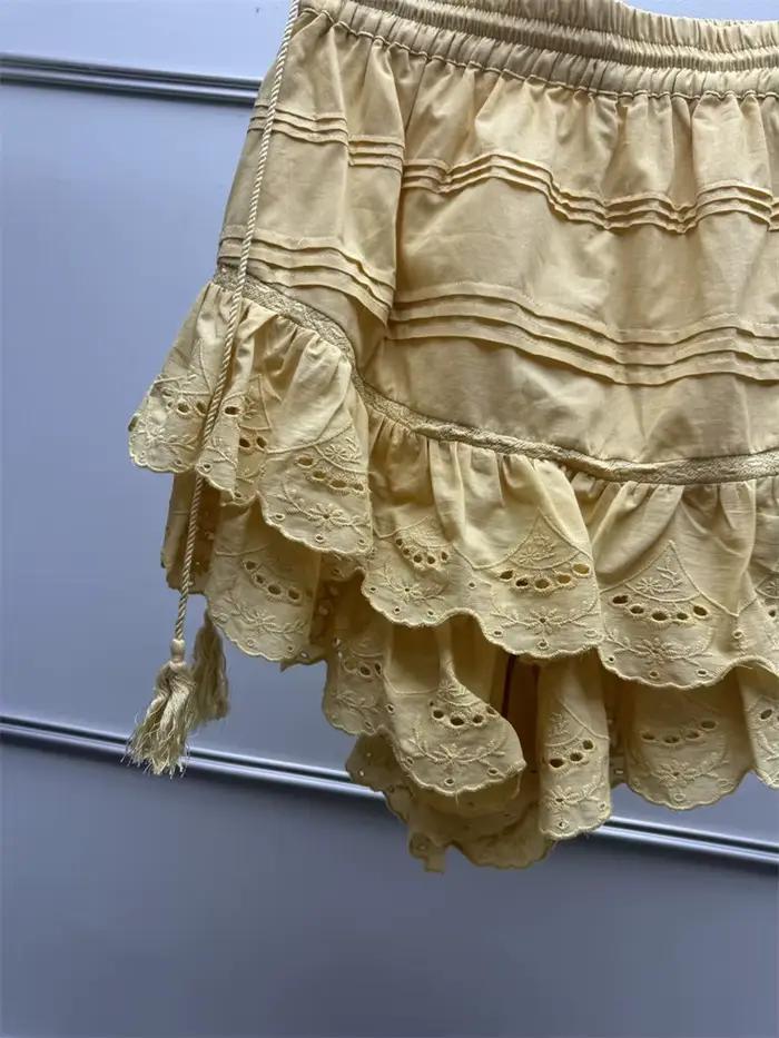 Jupe courte française pour femmes, cordon de serrage, taille élastique, pompon, à lacets, volants superposés, jupe courte pour femmes