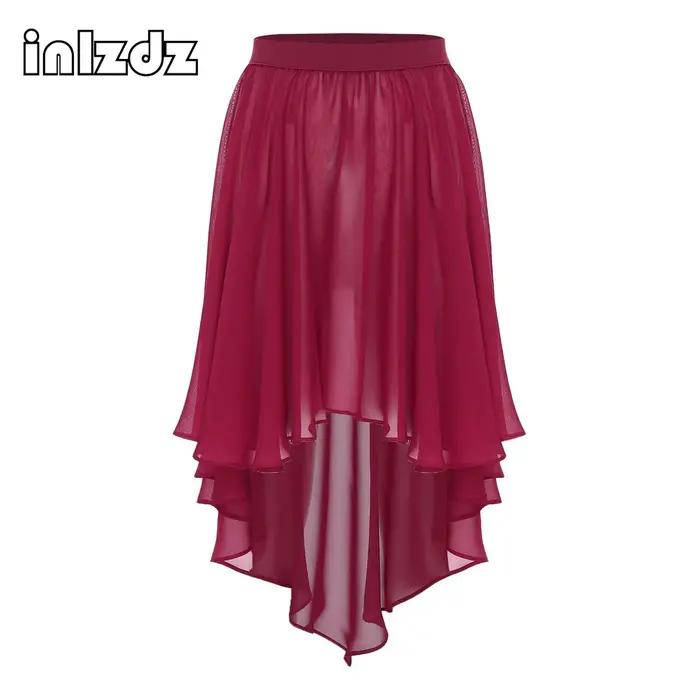 Jupe de danse lyrique moderne extensible en polyester pour femmes, jupe irrégulière à ourlet haut-bas, jupe de couverture, tenue de danse, vêtements de plage et occasions spéciales