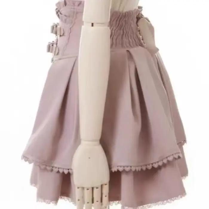 Jirai Kei Sweet Lolita Skort 2024 été-Double nœud papillon taille haute jupe courte avec boucle en cuir coupe ajustée