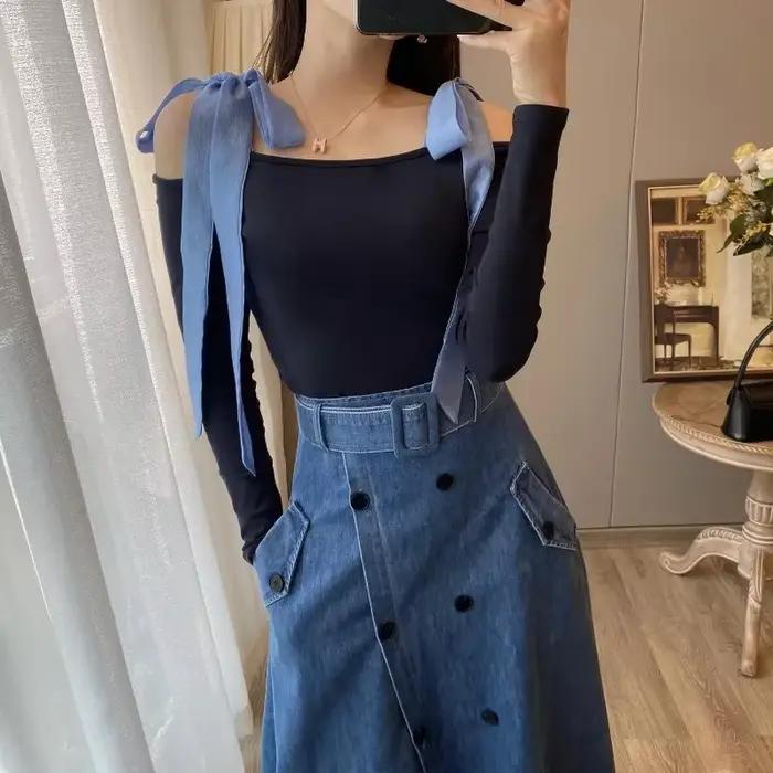 Jupe en jean longue avec poche pour femme