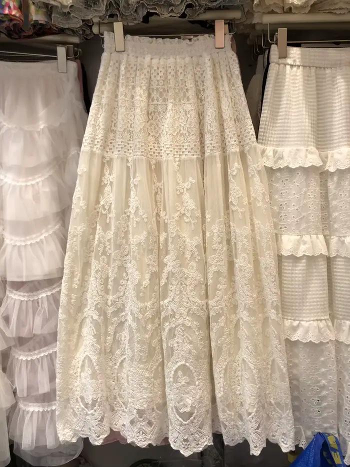 Demi-jupe en dentelle florale brodée pour femme