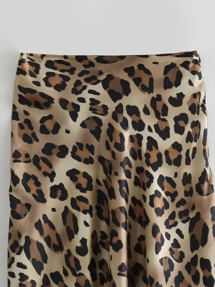 Willshela femmes mode léopard plissé côté fermeture éclair jupe Midi Vintage taille haute femme Chic dame jupes