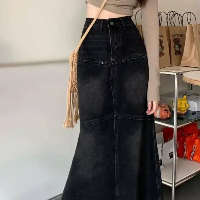 Jupe en jean taille haute noire Goghvinci pour femmes style rétro ajustement loose四季高vinci女士高腰牛仔裙黑色复古宽松版