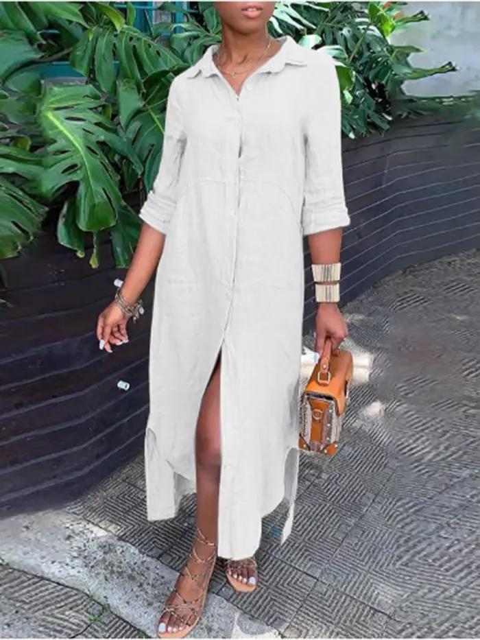 Robe chemisier boutonnée à manches longues pour femmes