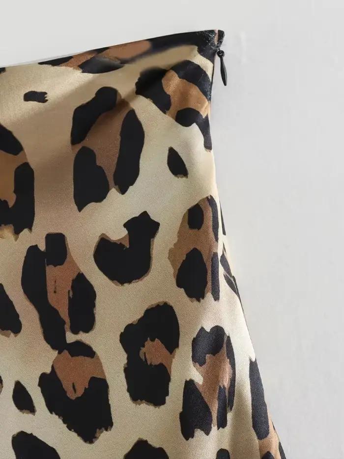 Willshela femmes mode léopard plissé côté fermeture éclair jupe Midi Vintage taille haute femme Chic dame jupes