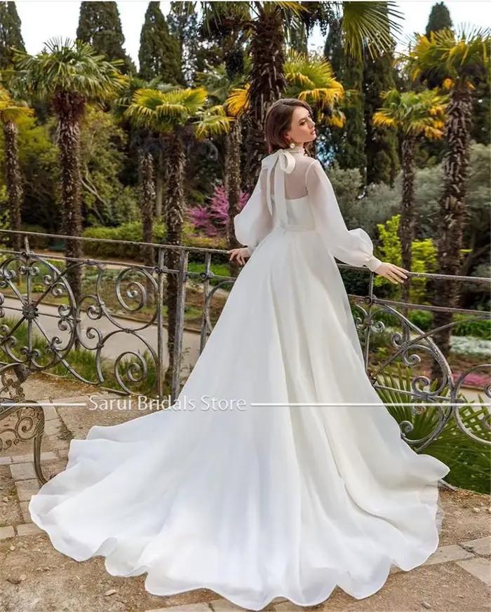 Robe de Mariée Deux Pièces Personnalisée à Col Haut et Manches sulf
