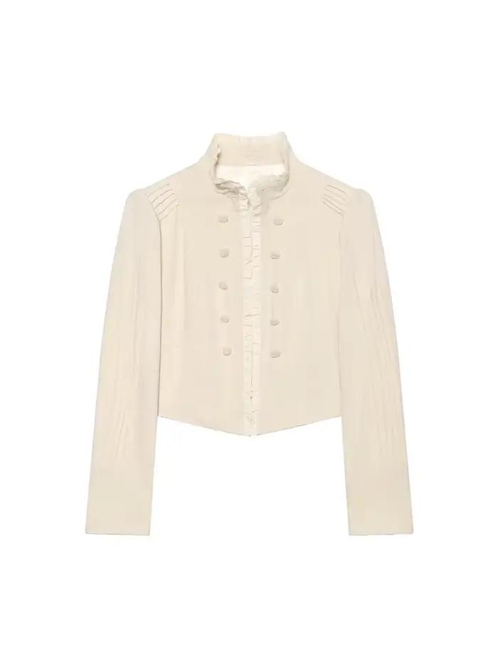 Blazer élégant et stylé pour femme, nouvelle collection 2026, à manches longues, superposé, avec volants décoratifs, coupe ajustée, style vintage, manteau court