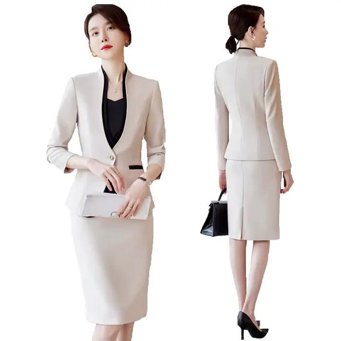 Costumes jupe abricot pour femmes, blazer formel d'affaires, ensembles jupe, vêtements de travail pour dames de bureau, noir, nouvelle mode de printemps, tempérament