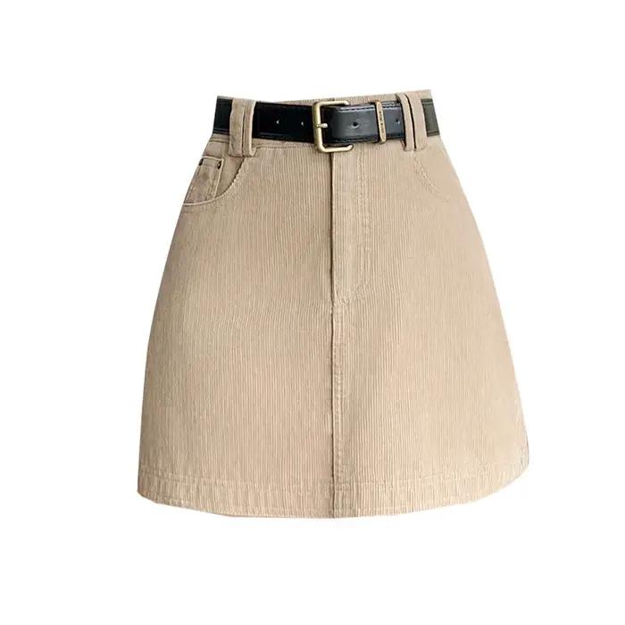 Mini Jupe Trapèze en Velours Côtelé Polyvalente Pour Femmes Style Décontracté Occasions Spéciales Automne Hiver
