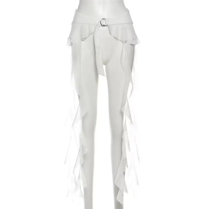 Jupe cache-cœur ajustable à boucle, taille haute, style Y2K, mini tablier, couleur unie, ourlet irrégulier, volants, superposition cache-cœur