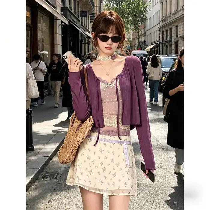 Jupe courte A-line motif floral estival idyllique high street taille haute polyester mixte mi-mollets femmes été sorties occasions spéciales