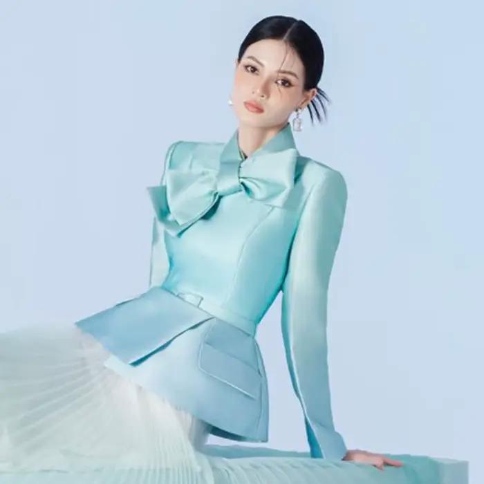 Robe de soirée en satin et tulle bleu clair pour femme, manches longues, vêtements formels, 2 pièces, haute couture, nouveau