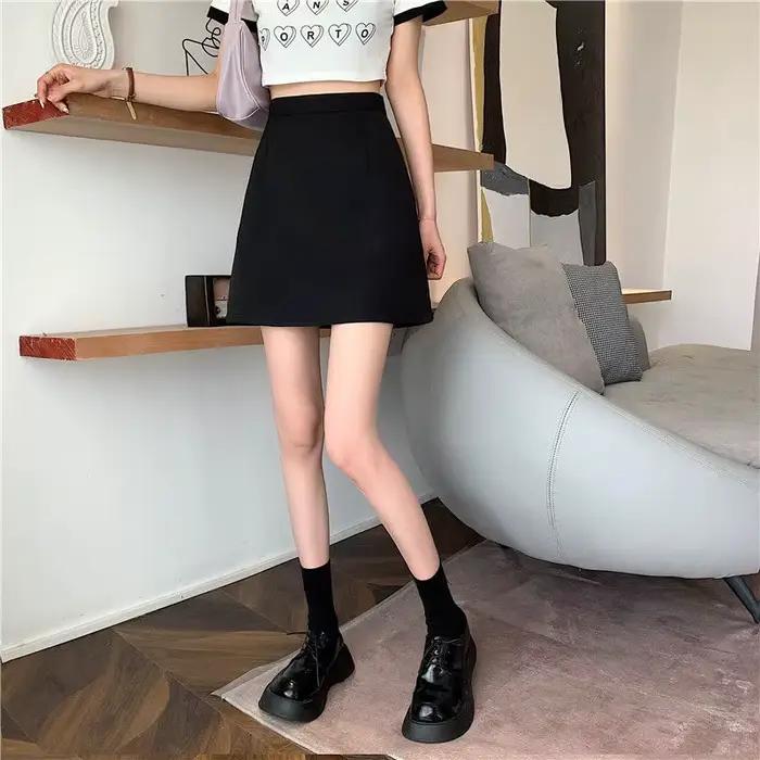 Xpqbb jupe noire femmes 2024 été nouveau Simple basique taille haute Mini jupes femme mode coréenne décontracté a-ligne