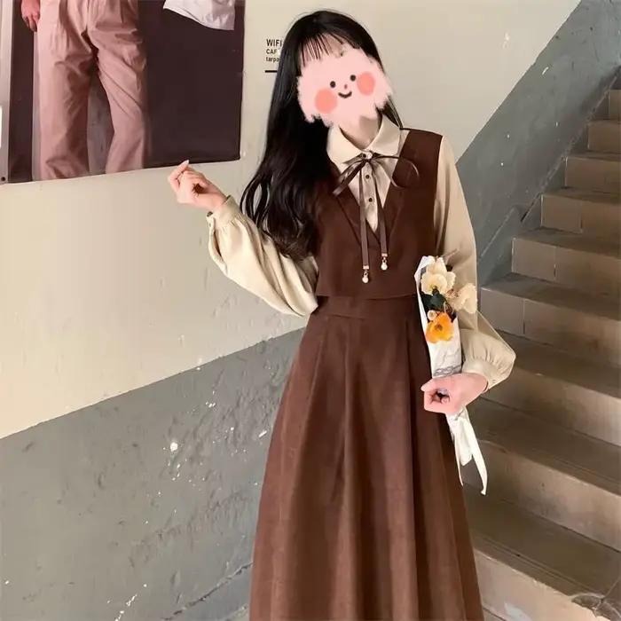 Robe longue élégante en velours côtelé à carreaux