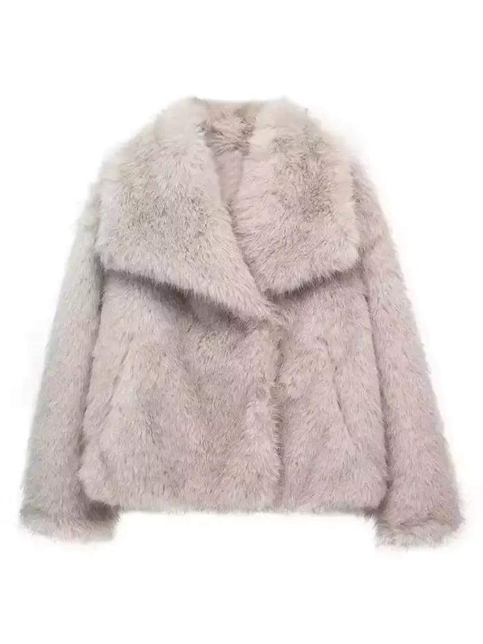 HH femmes mode fausse fourrure veste Vintage col rabattu à manches longues manteau automne hiver femme élégant Streetwear