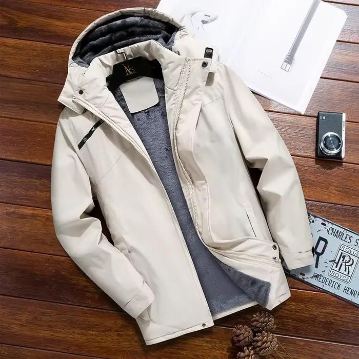 Veste d'hiver d'extérieur épaisse doublée de polaire pour hommes, manteau de sport décontracté à capuche, maintien de la chaleur amovible, en Fiber de Polyester