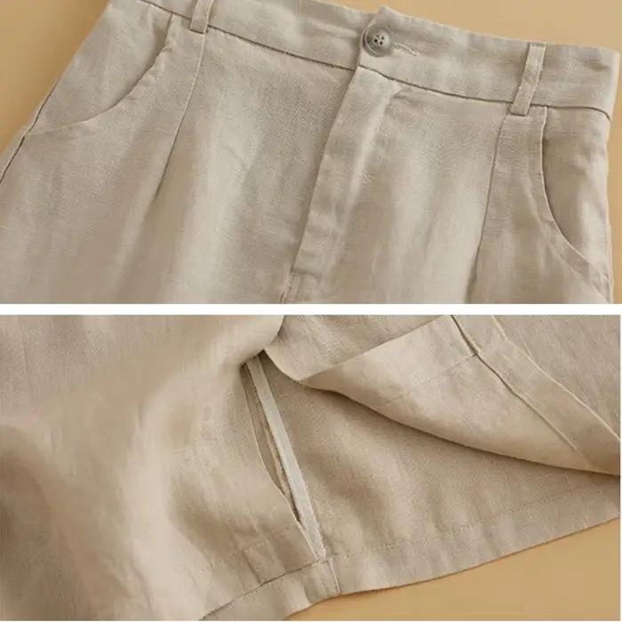 Jupe mi-longue Vintage en coton et lin pour femmes