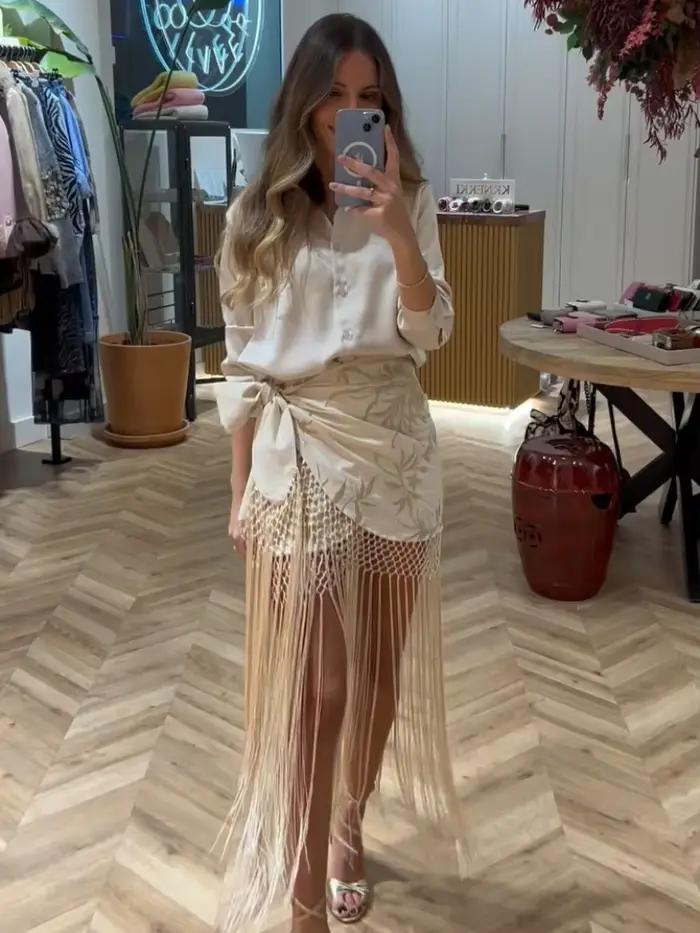 Mode gland brodé jupe élégante femmes maille à lacets court Kilt 2025 été nouveau Chic femme plage vacances Street Wear