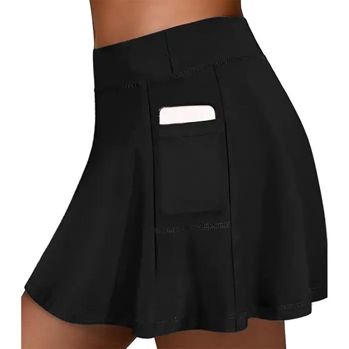 Jupe-court de Tennis pour Femmes avec Short Intérieur, Polyestère, Taille Haute Élastique, Idéale pour le Tennis, Golf, Natation et Loisirs Extérieurs