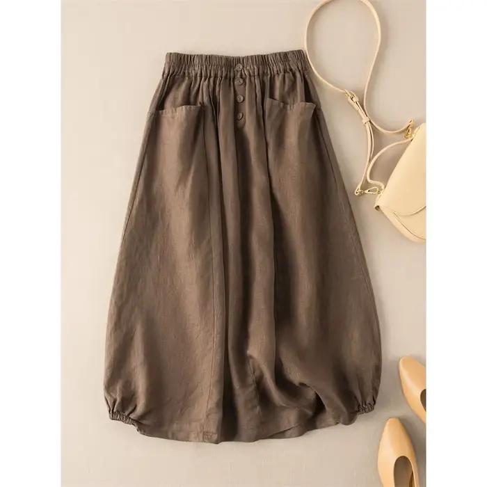 Jupe femme coton lin décontracté a-ligne jupes longues