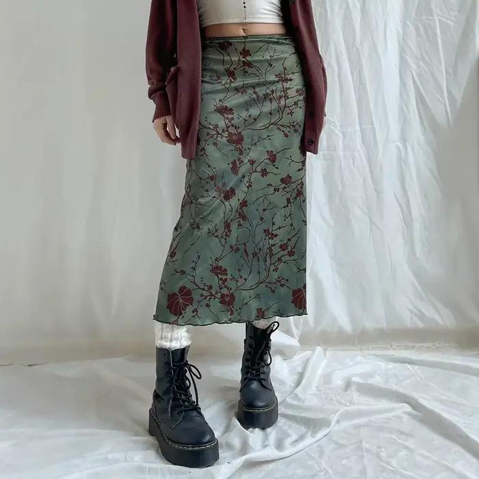 Jupe taille haute imprimée style vintage américain, jupe au tempérament Spice Girl