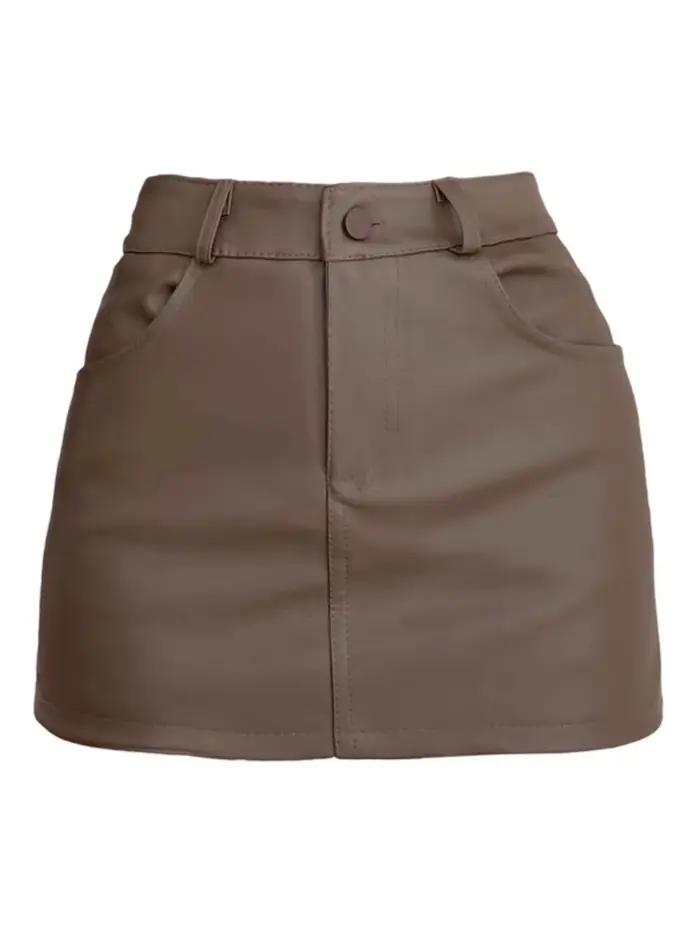Jupe courte trapèze taille haute en similicuir élégante et tendance pour femme printemps style uni occassions spéciales