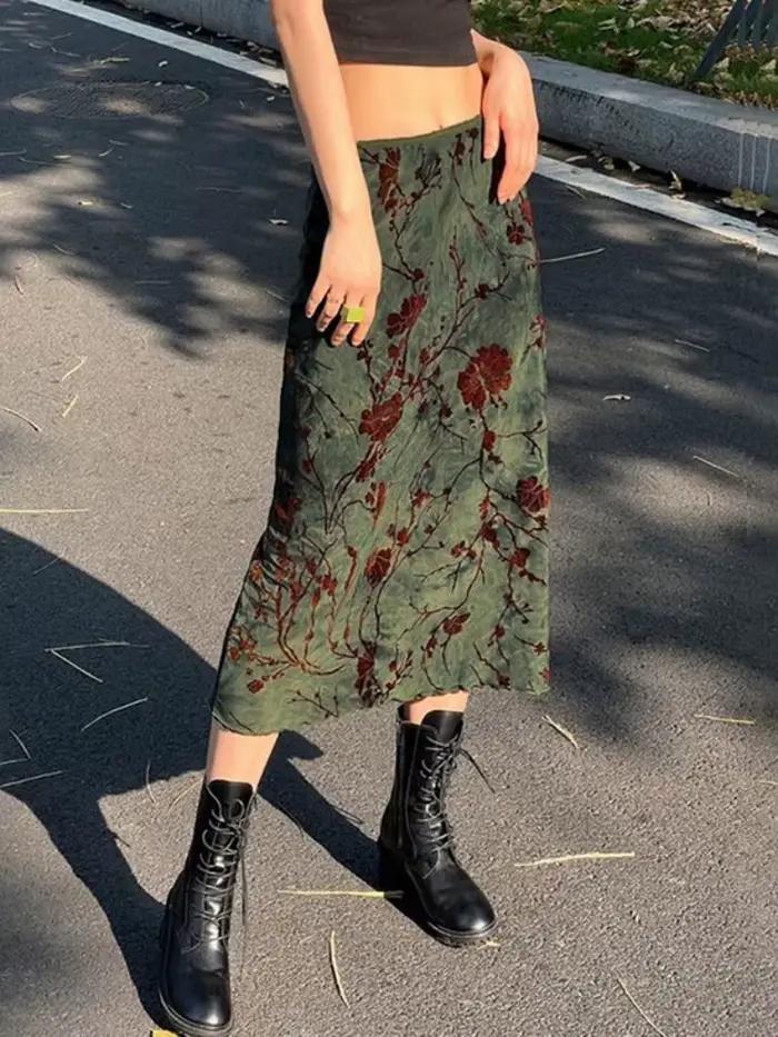 Jupes longues A-Line à imprimé floral pour femmes
