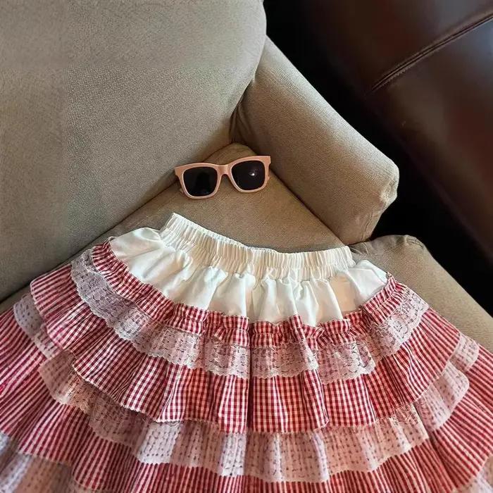 Jupe gâteau bouffante à carreaux en dentelle douce pour femmes