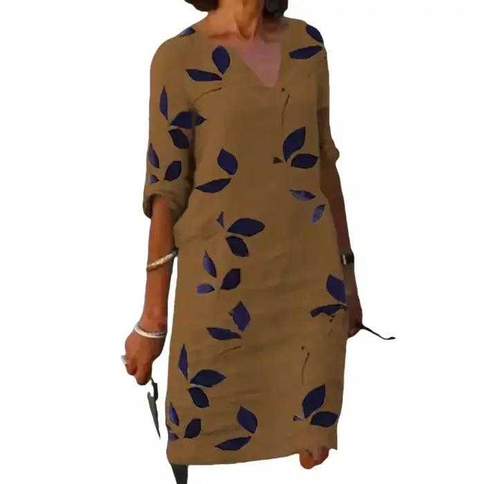 Robe longue vintage en coton et lin pour femmes, pull imprimé, jupe élégante, vêtements pour femmes, adt-fit, commerce transfrontalier, Europe
