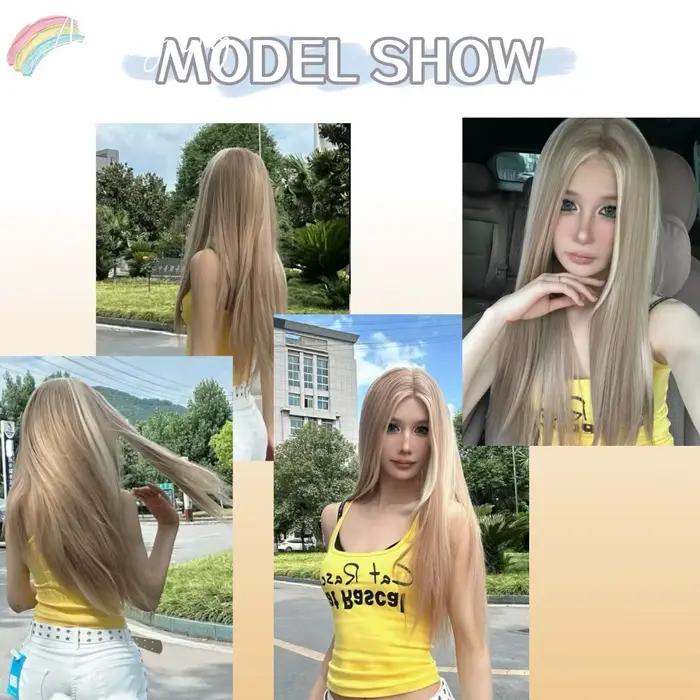 Perruque Blonde pour femmes longue ligne droite Blonde marron perruque asiatique américaine dentelle avant perruque synthétique pour usage quotidien Cosplay Ombre Peluca