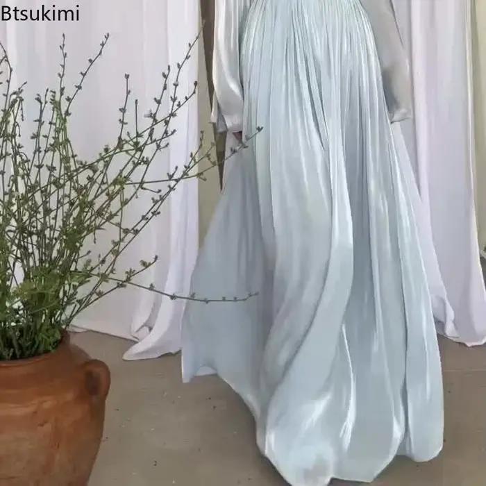 Robe longue plissée taille haute tendance pour femme, robe de soirée unie à lacets, style français, élégante, col rond, pour banquets et fêtes