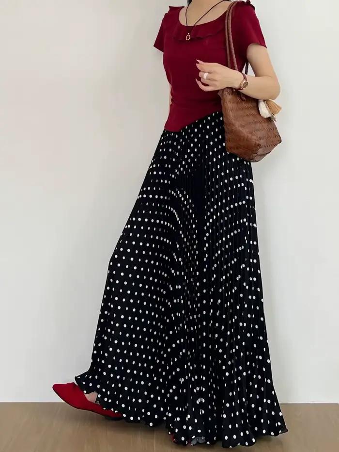 Jupe longue taille haute à pois pour femmes