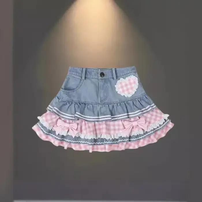 Jupe en jean plissée rose pour femmes