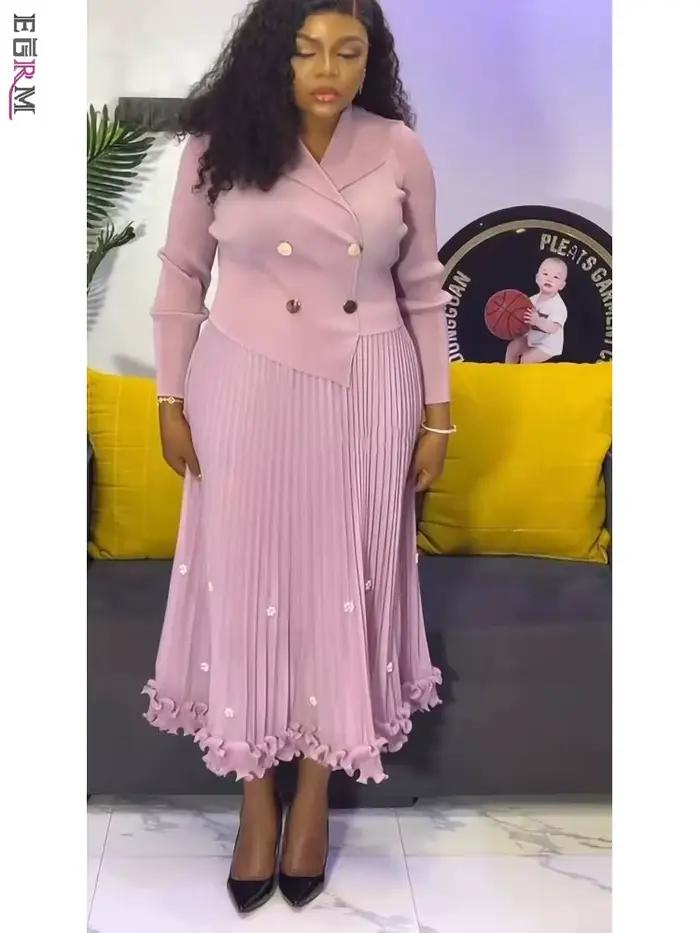 EGRM Miyake robe longue plissée automne offre spéciale femmes Double boutonnage taille cintrée minceur haut de gamme élégant jupe polyvalente